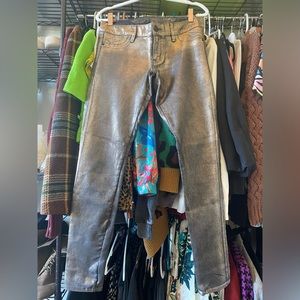 Express Gold Distressed Faux Leather Low-rise pants sz 6